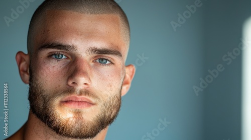 Close-Up of a Man with a Buzz Cut in Sunlight