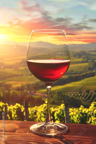 Wallpaper Mural glass of wine against the backdrop of vineyards Generative AI Torontodigital.ca