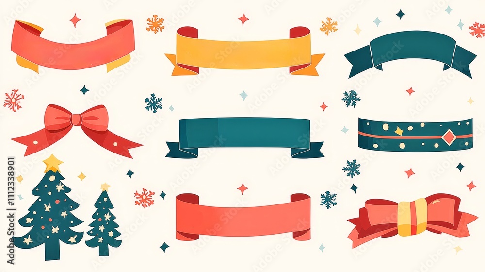 Festive Christmas Banner Set with Bold Silhouette Designs and Vibrant Colors Festive Christmas Banner Set with Bold Silhouette Designs and Vibrant Colors