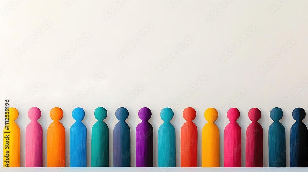 A row of people painted in different colors A row of people painted in different colors