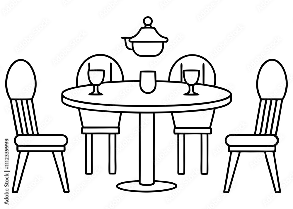 Clean Dining Set Line Art Illustration. Clean Dining Set Line Art Illustration.