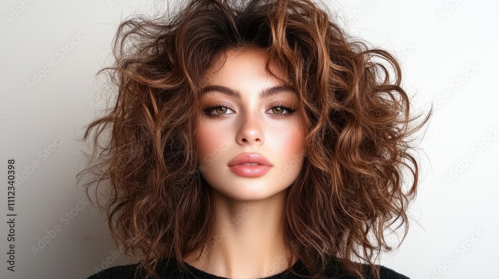 Fototapeta premium Curly Hairstyle with Low Fade and Rich Tones