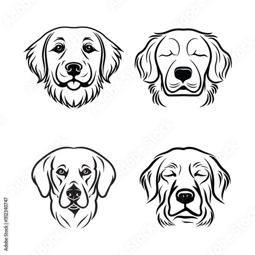 A set of black and white logo, golden retriever dog