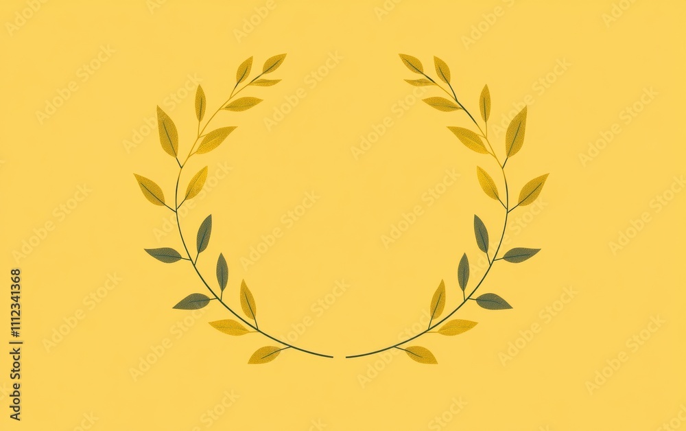 Obraz premium Elegant wreath design with green and yellow leaves on a bright yellow background.