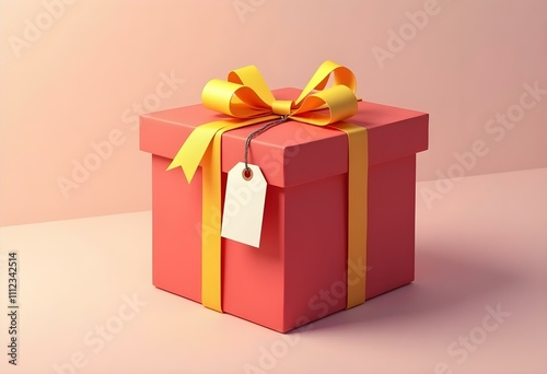 red cardboard boxes for Christmas gifts tied with golden yellow labels (10)