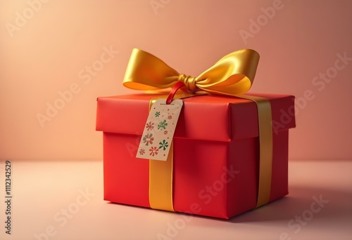 red cardboard boxes for Christmas gifts tied with golden yellow labels (10)