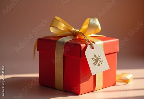 red cardboard boxes for Christmas gifts tied with golden yellow labels (10)