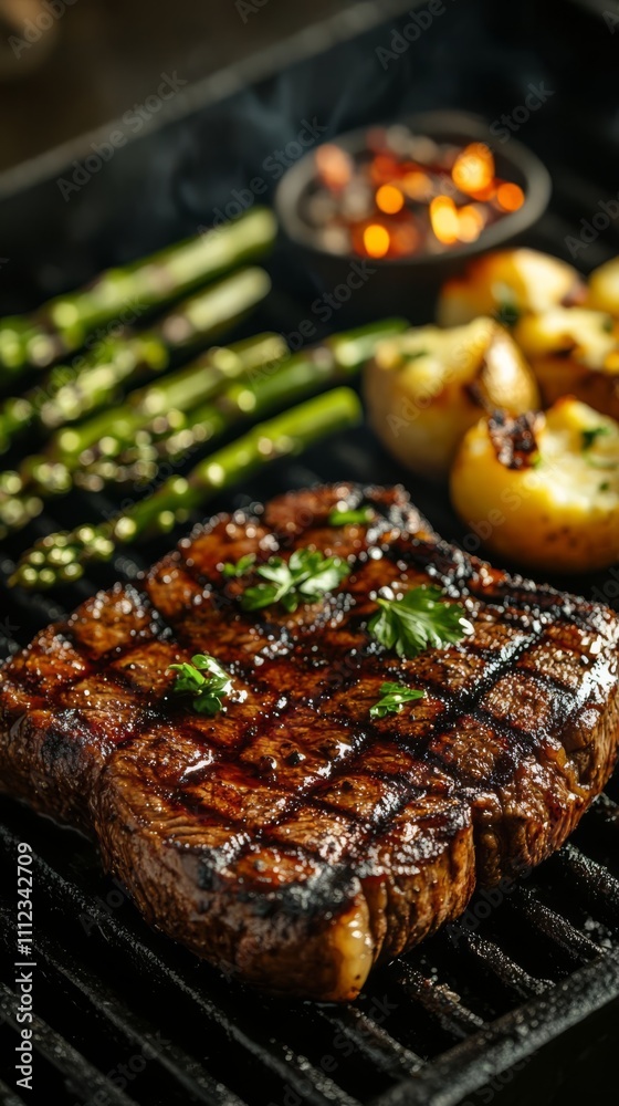 Grilled steak with asparagus. Grilled steak with asparagus.