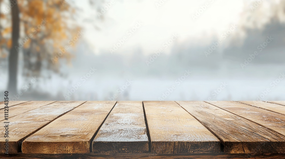 Minimalist Wooden Table in Frosty Winter Landscape Minimalist Wooden Table in Frosty Winter Landscape