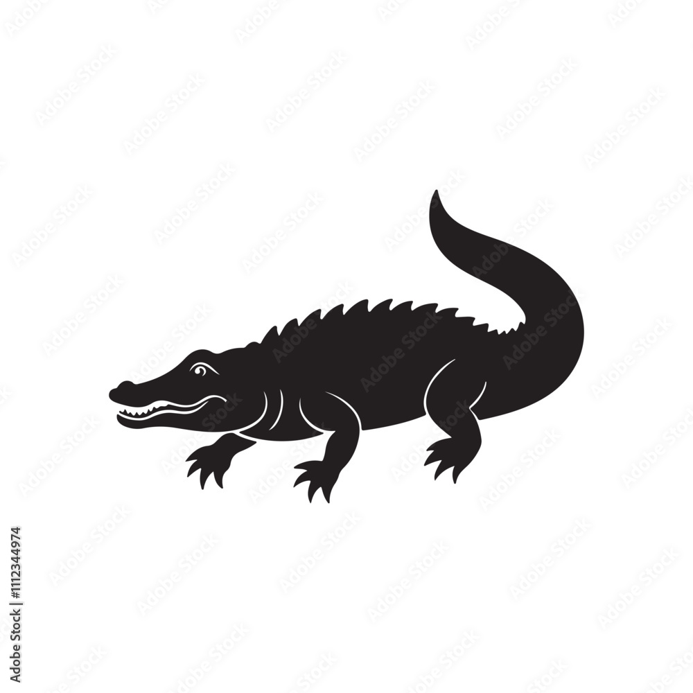 Naklejka premium crocodile silhouette vector, black and white silhouette, vector and illustration, black and white, isolated on white background