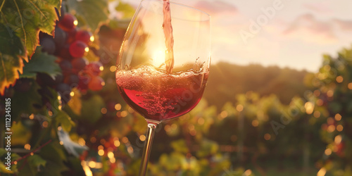 glass of wine against the backdrop of vineyards Generative AI