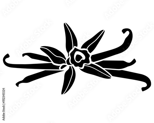 Vanilla Flower and Pods - vector silhouette illustration for logo or pictogram. Vanilla flower stubs - aromatic spice composition - silhouette for sign or icon.	