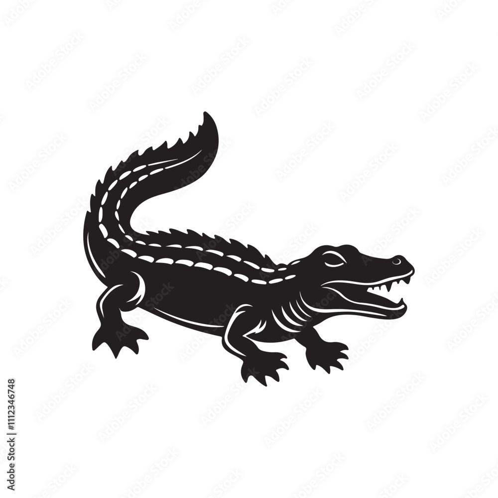 Fototapeta premium crocodile silhouette vector, black and white silhouette, vector and illustration, black and white, isolated on white background