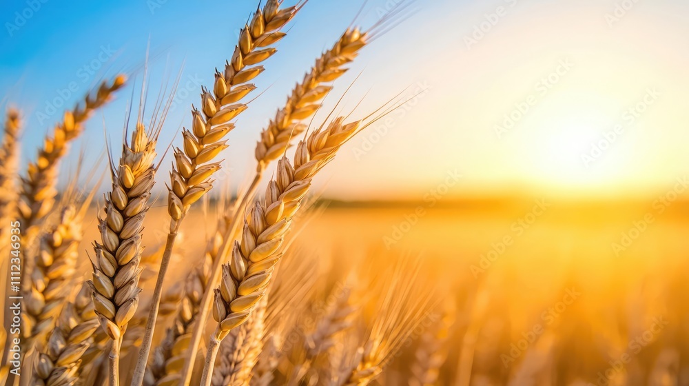 Golden wheat field under a bright sunrise, showcasing nature's abundance and beauty. Golden wheat field under a bright sunrise, showcasing nature's abundance and beauty.