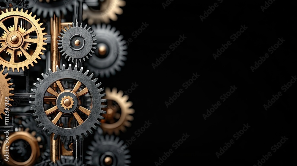 Close-up of intricate gears on a black background, showcasing mechanical design. Close-up of intricate gears on a black background, showcasing mechanical design.