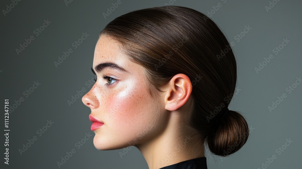 Naklejka premium Glossy Slicked Back Hairstyle with Volume