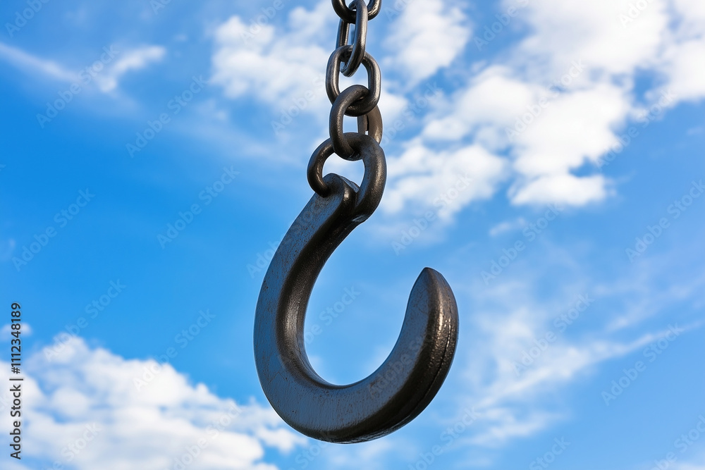 Obraz premium Crane chain and hook against blue sky