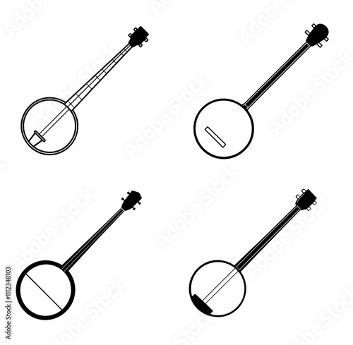Music instruments banjo silhouette vector illustration