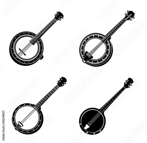 Music instruments banjo silhouette vector illustration