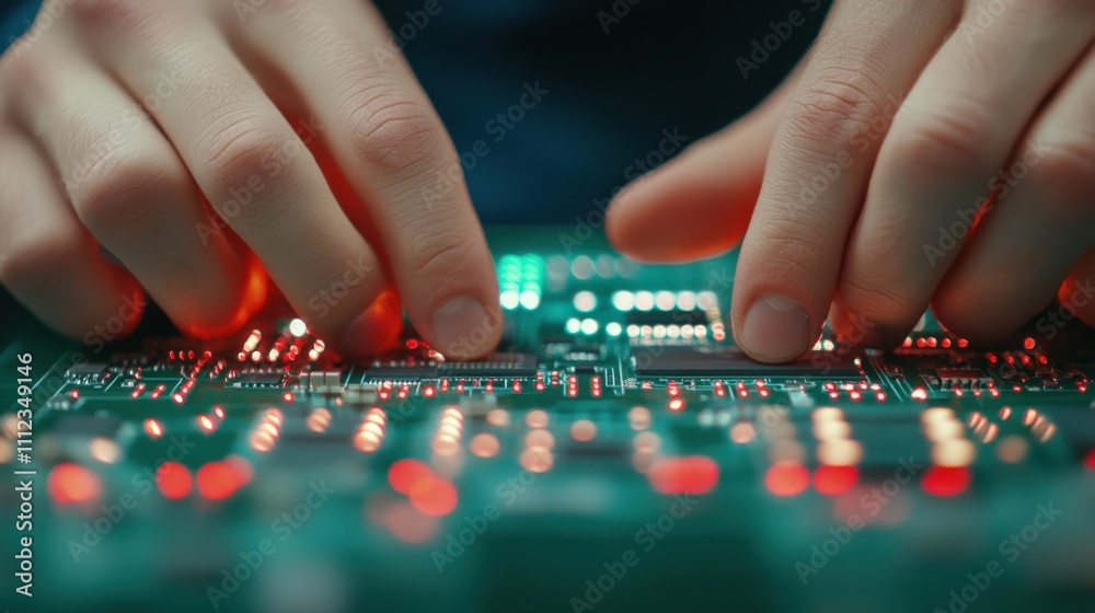 Close-Up of Computer Engineer's Hands at Work Close-Up of Computer Engineer's Hands at Work