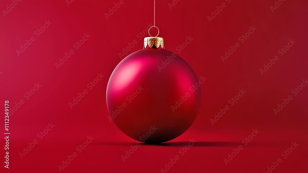 Vibrant Red Christmas Bauble Hanging in Festive Setting Vibrant Red Christmas Bauble Hanging in Festive Setting