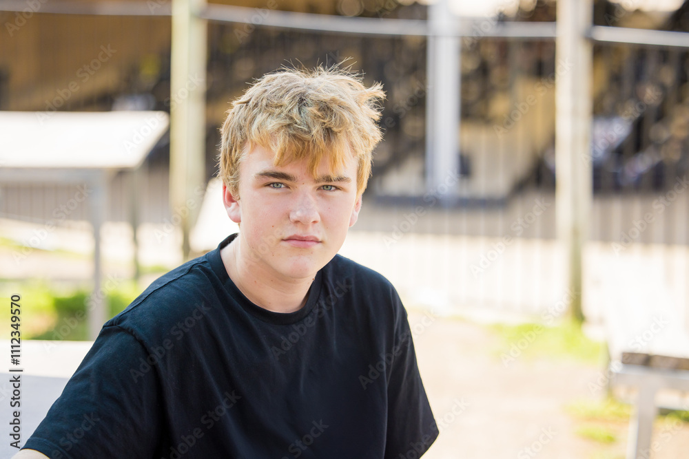 Teenage boy hanging out at outdoor go-kart track Teenage boy hanging out at outdoor go-kart track