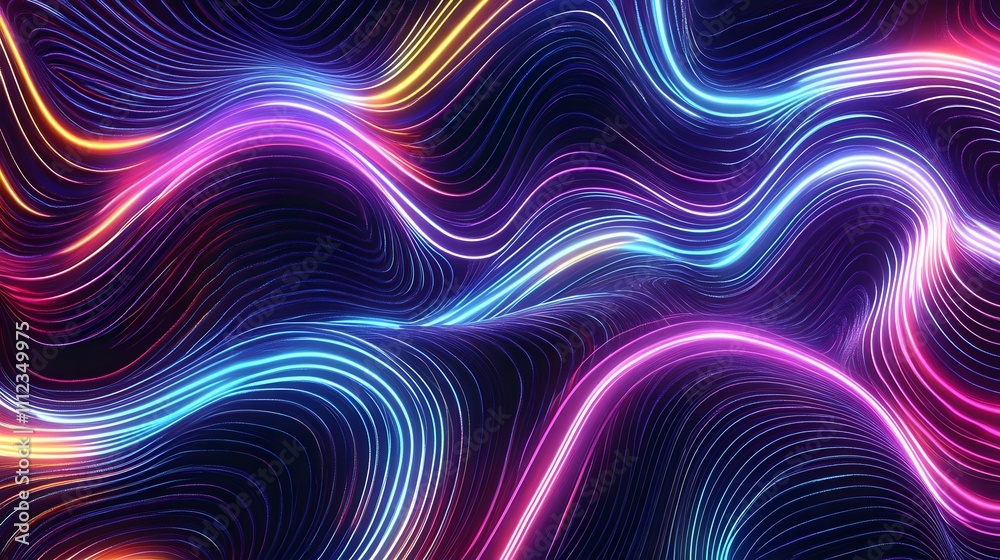 Fototapeta premium Abstract waves of vibrant neon colors creating a dynamic, flowing pattern.