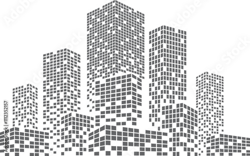 Night city buildings. Cityscape with skyscrapers silhouette. Urban landscape.