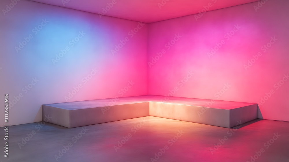 L Shaped Platform In Neon Pink And Blue Room L Shaped Platform In Neon Pink And Blue Room