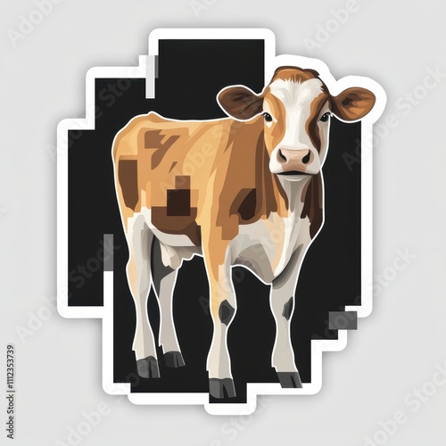 Cute Brown and White Cow with Big Eyes Standing on a Minimalist Background Perfect for Agricultural Illustrations, Nature Themes, and Farm Life Designs photo