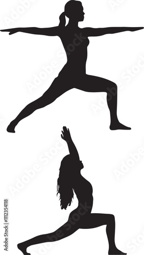 A set of silhouettes of yoga pose vector