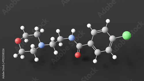 moclobemide molecule 3d, molecular structure, ball and stick model, structural chemical formula antidepressant photo