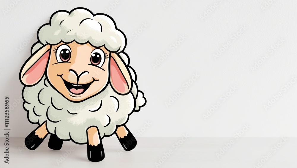 Fototapeta premium happy cute sheep cartoon clipart on plain white background