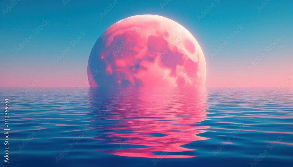 Pink moonlight reflection in sea water Pink moonlight reflection in sea water