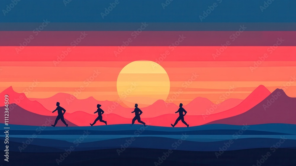 Fototapeta premium Joggers Exercising at Sunrise on the Beachfront
