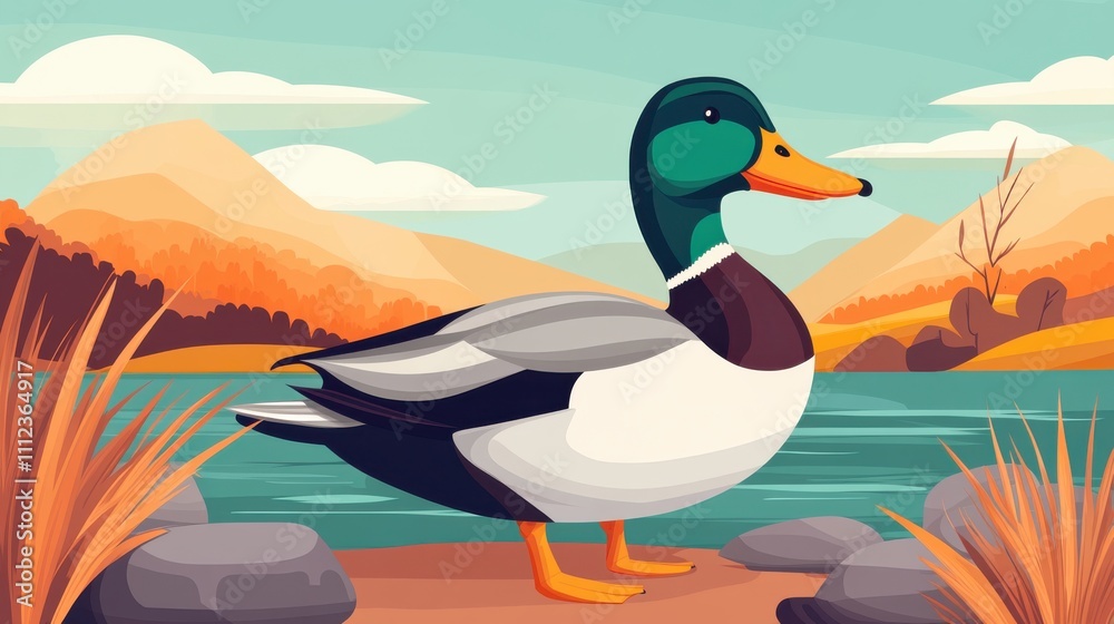 Fototapeta premium Mallard Duck Resting by Clear Brook