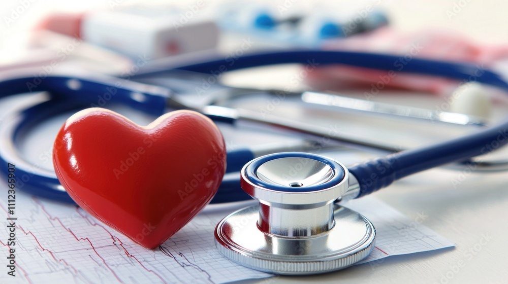 A cardiologist examining a patient’s heart health using a stethoscope and other medical equipment in a clinic. A cardiologist examining a patient’s heart health using a stethoscope and other medical equipment in a clinic.