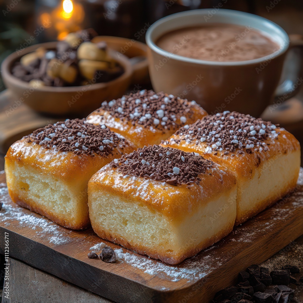 A classic mexican dish of sweet bread (pan dulce), topped with sugar glaze and a side of Mexican hot chocolate A classic mexican dish of sweet bread (pan dulce), topped with sugar glaze and a side of Mexican hot chocolate