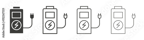 Charging station icons collection. vector set in black color