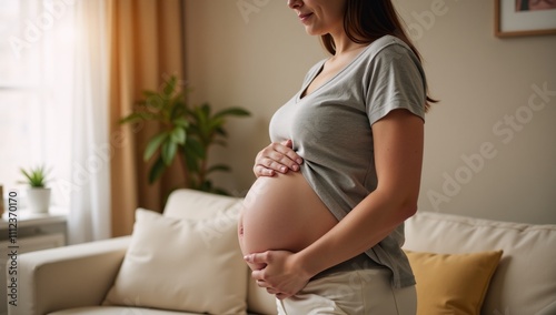 Pregnant woman in comfy home ambiance bathed in warm light surrounded by soft tones Free Download Pregnant woman in comfy home ambiance bathed in warm light surrounded by soft tones - GFXLoad