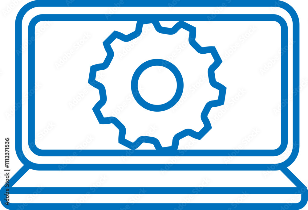 Laptop screen displaying a gear icon.