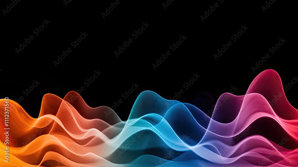 Fototapeta premium Colorful wave abstract design on black background.