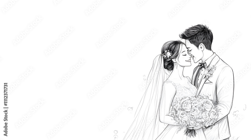 Fototapeta premium Wedding photos with a clean background for free space for text. For use with advertising banners for weddings or Valentine's Day.
