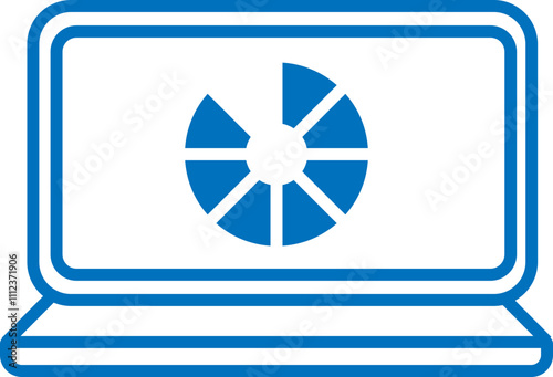Blue laptop screen showing loading icon.
