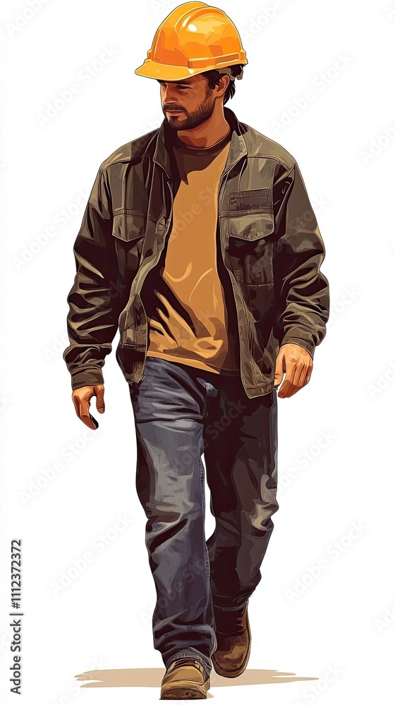 Construction Worker Walking in Casual Workwear Construction Worker Walking in Casual Workwear