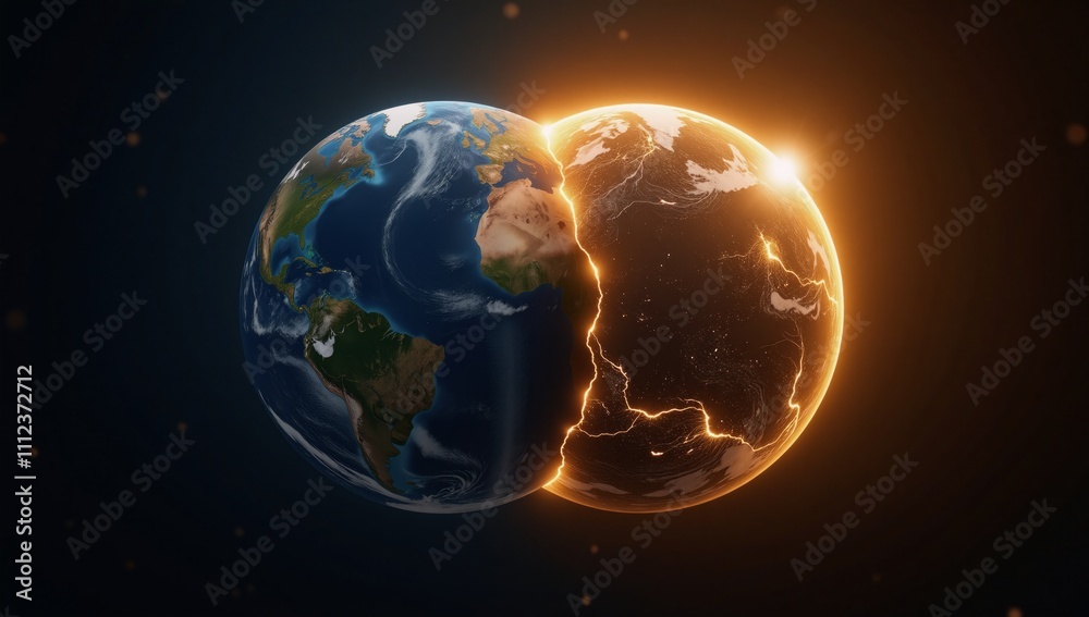 Obraz premium Two overlapped earths showcase spiritual energy battling darkness Earth Dayspiritual contrast events