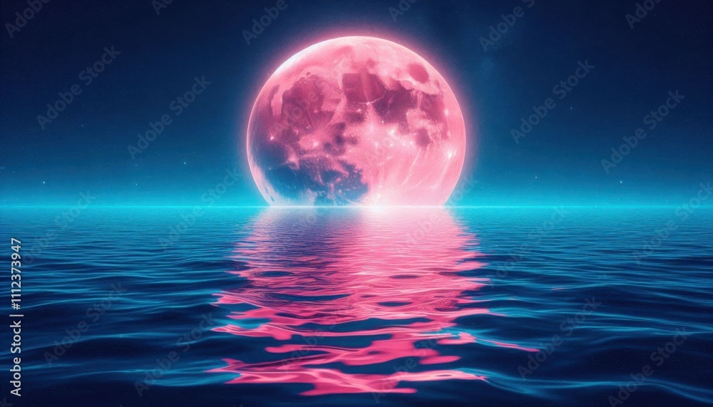 Pink moonlight reflection in sea water Pink moonlight reflection in sea water