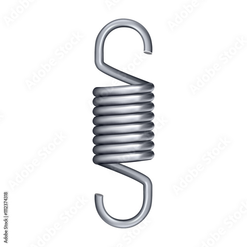Metal spiral, isolated realistic car motor coil swirl, wire spring, metallic coil and line steel curved. Vector flexibly geometrical helix set for heavy machine industry compressed chrome