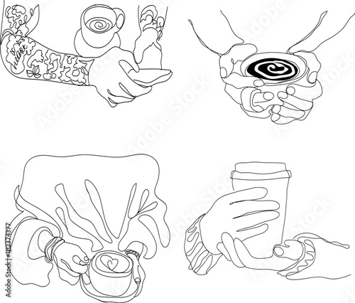 hand drawn cartoon set of coffee time