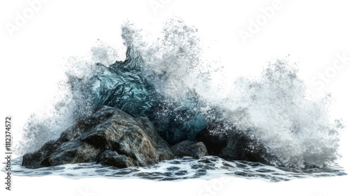 Fototapeta Naklejka Na Ścianę i Meble -  Sea wave hitting rock transparent background